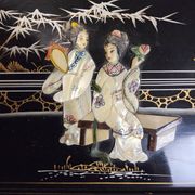 Vintage Chinese lacquer secretary desk with mother-of-pearl
