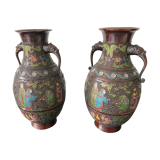 Pair of bronze baluster vases "meiji"