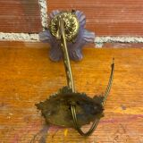 Antique art nouveau gilt bronze wall lamp + vintage blue glass tulip