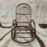 Rocking-chair en bambou rotin 1970 vintage