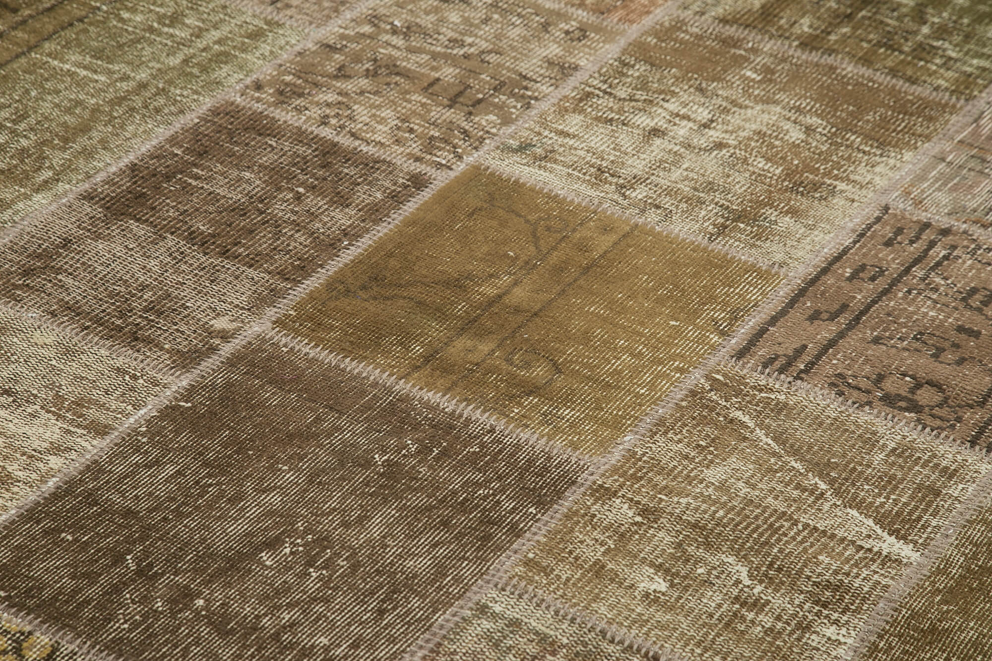 Handmade Turkish Overdyed 197 cm x 300 cm Brown Patchwork Carpet