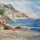 Painting HST Marine "Mediterranean seaside" signed H. Léotard panoramic
