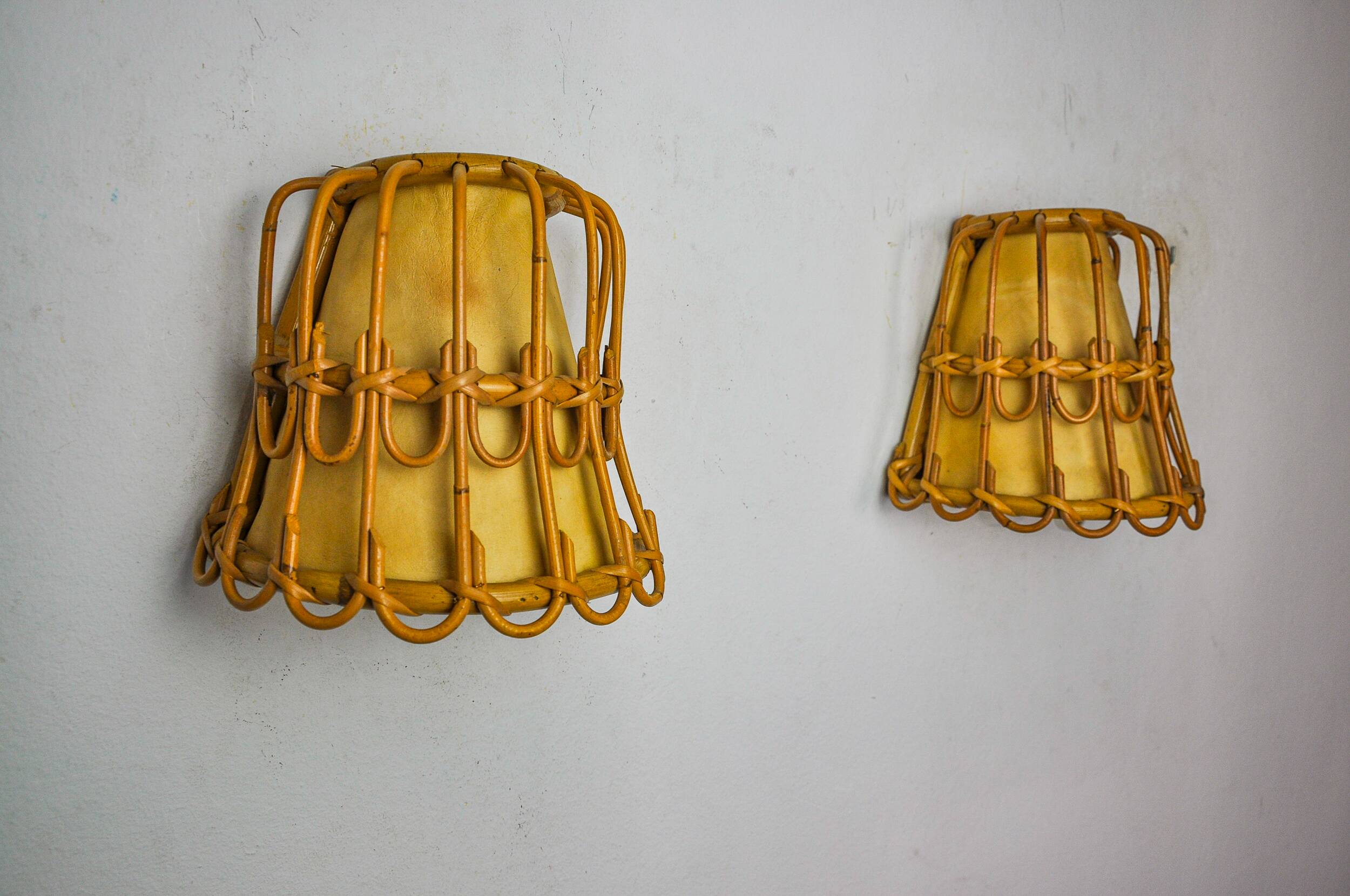 Pair of rattan wall lights, France, 1960