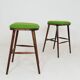 A pair of wood bar stools- Green premium wool - Rustic style/MCM