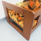 Pair of vintage walnut and velvet fabric sleigh armchairs from the 70s