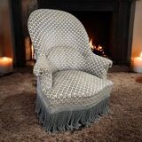 Fauteuil crapaud vintage en tissu gris