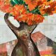 Oil on canvas still life bouquet of flowers mid 20th century