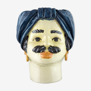 Blue turban head vase