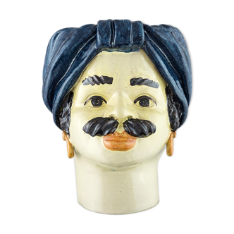 Blue turban head vase