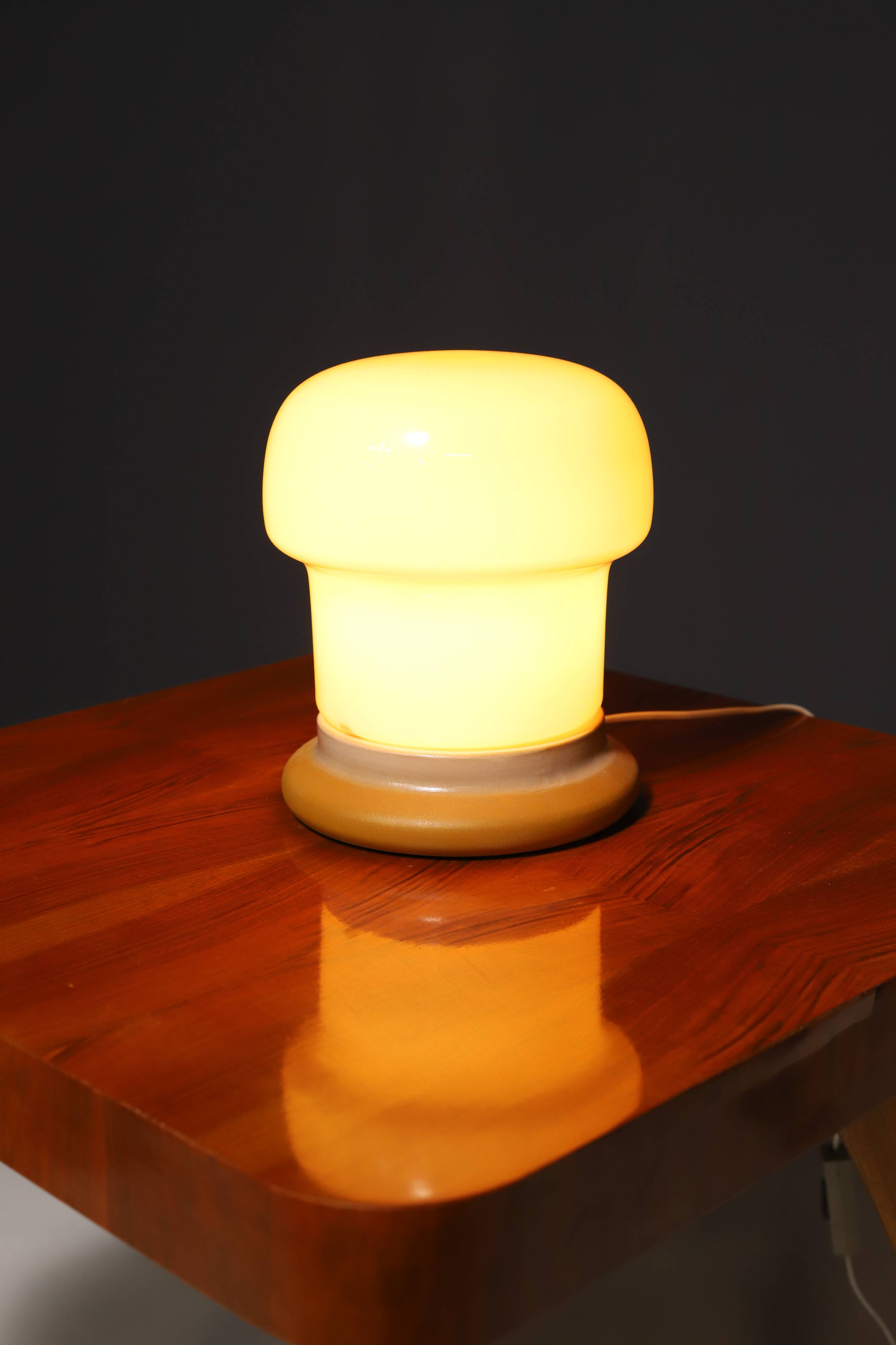 Opal glass mushroom table lamp, designed by Karel Volf, 1970´s, Czechoslovakia
