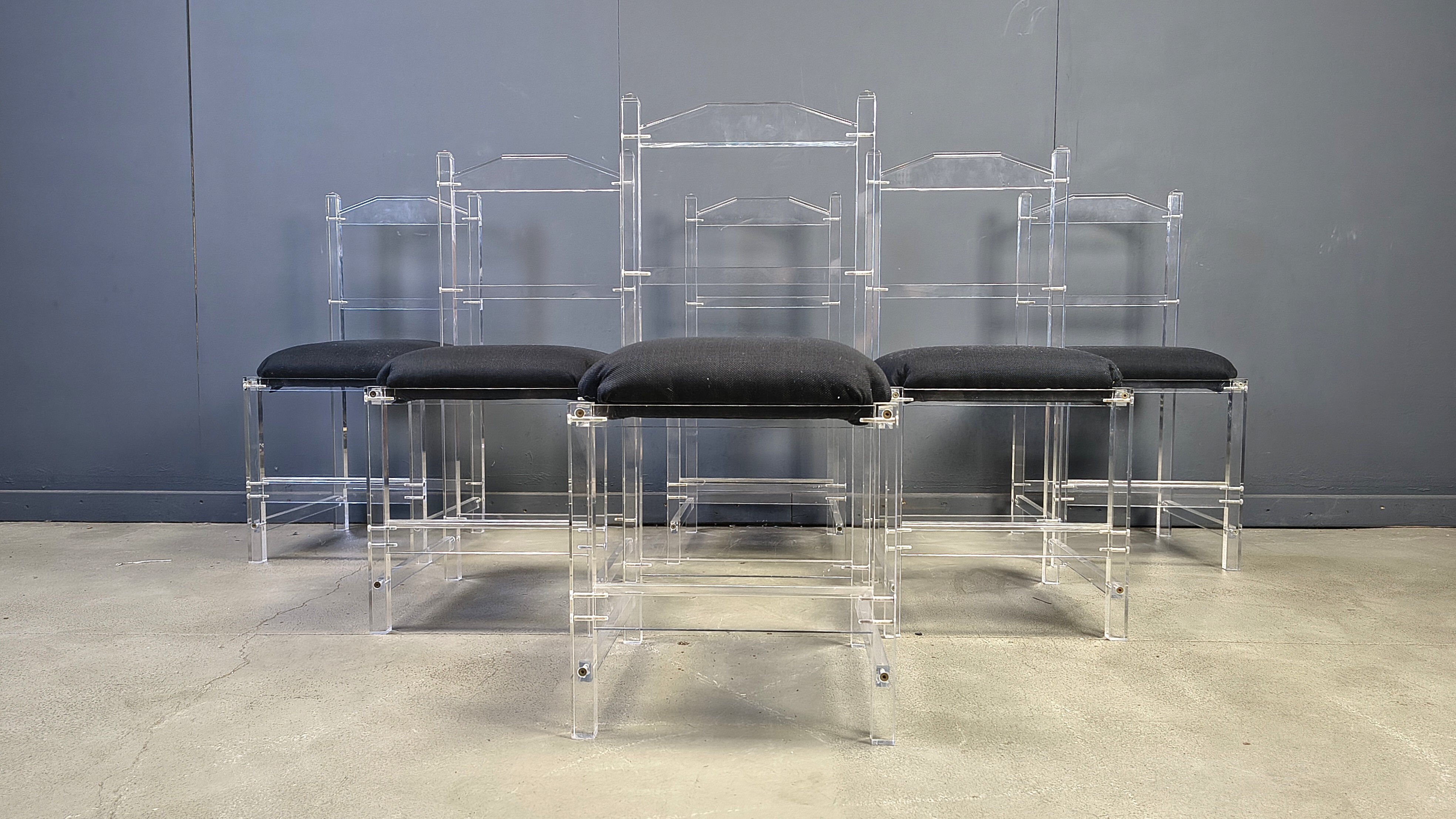 Lucite or plexi dining chairs, 1970s - set of 6