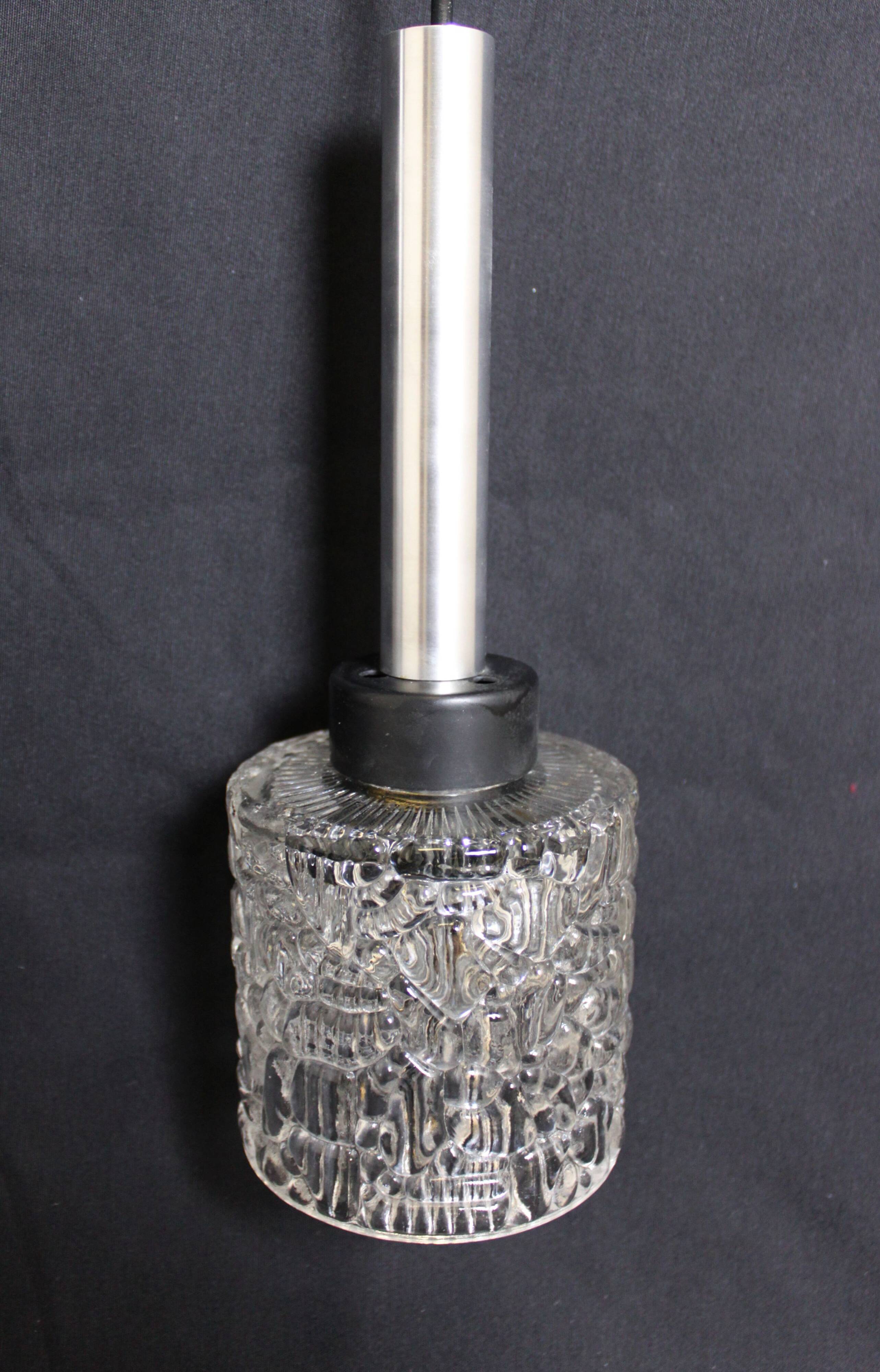 Vintage pendant light with 3 glass and chrome elements, 1960.