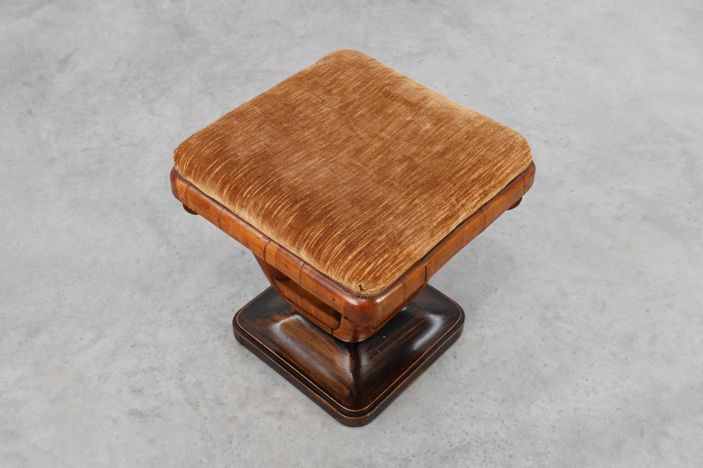 Art Deco Walnut Stool with Original Fabric, Italy 1920s