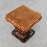 Art Deco Walnut Stool with Original Fabric, Italy 1920s