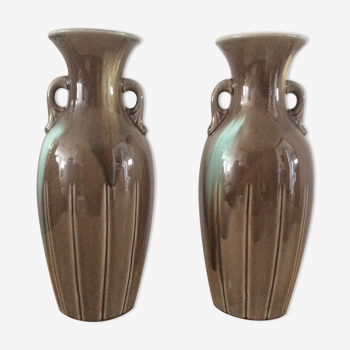 Paire de vases amphores vintage des années 60/70 en céramique