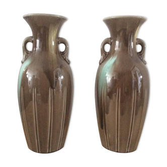 Paire de vases amphores vintage des années 60/70 en céramique