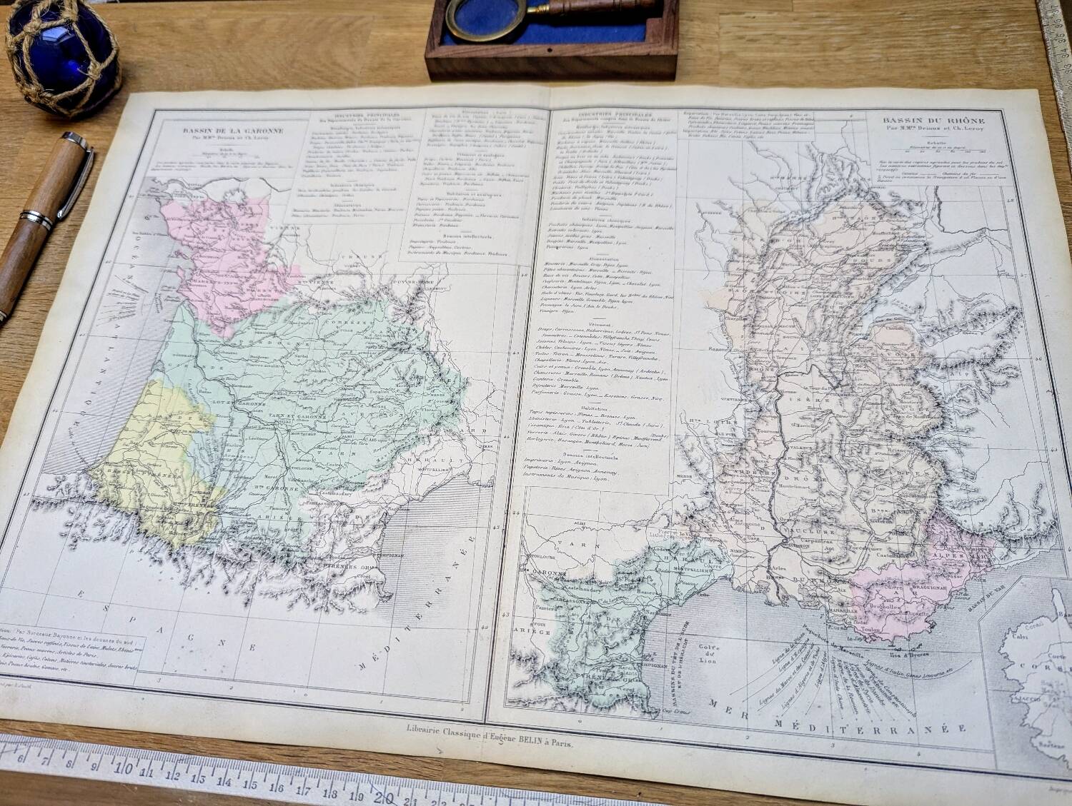 Rhône and Garonne, original map printed in 1879.