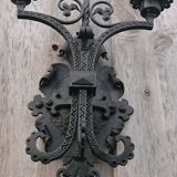 Pair of black wrought iron sconces - neo-Gothic style - from the 1950s