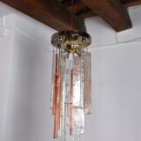 Poliarte chandelier by albano poli, pink and transparent murano glass, italy, 1970
