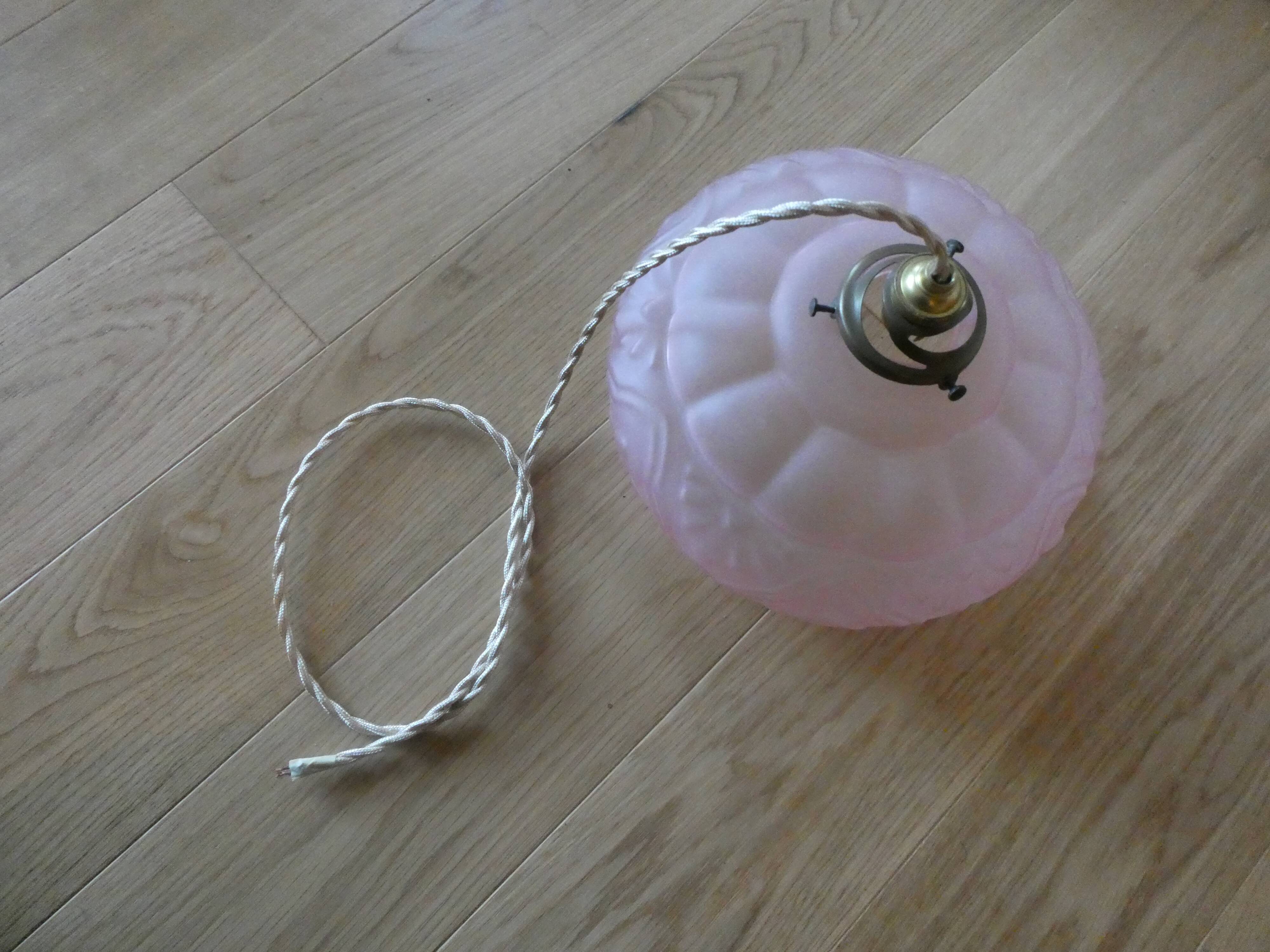Art Deco pendant lamp in pink frosted glass