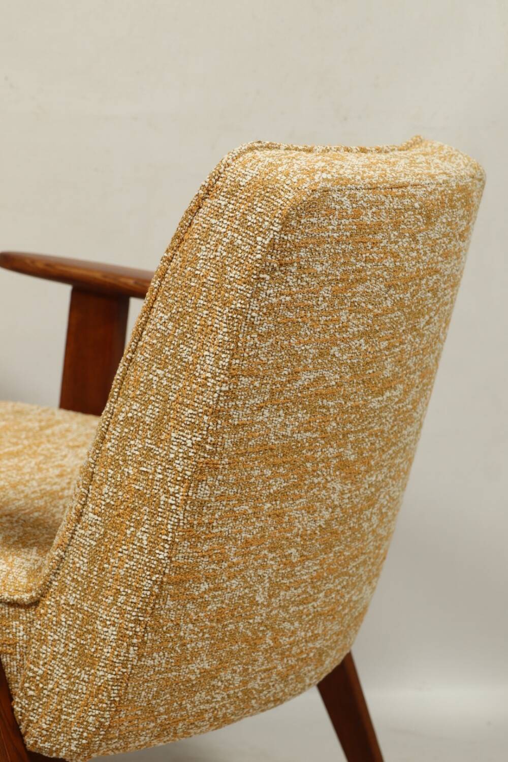Vintage armchair oak wood yellow melange 1962 design by Chierowski renovated