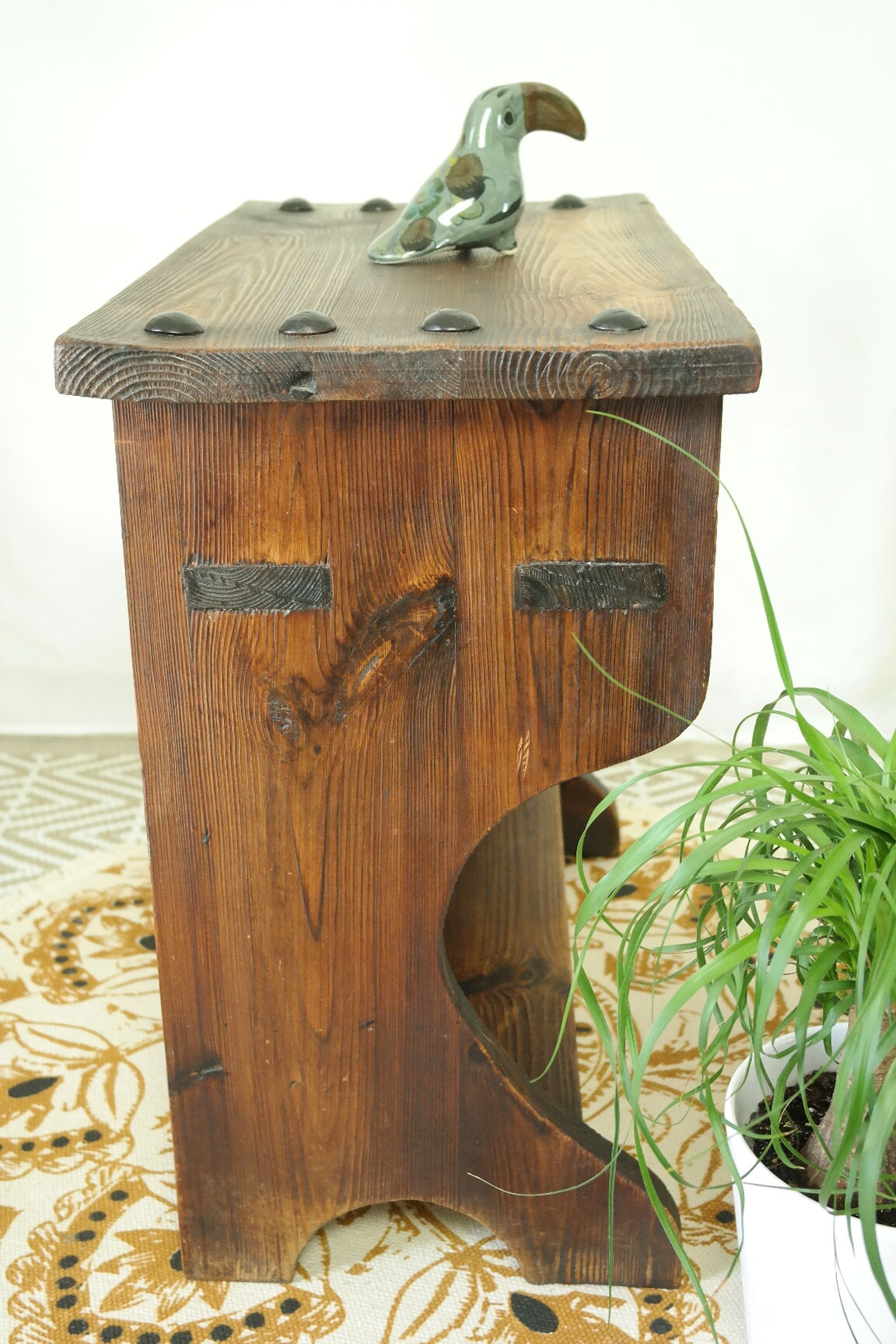 Old rustic fir side table