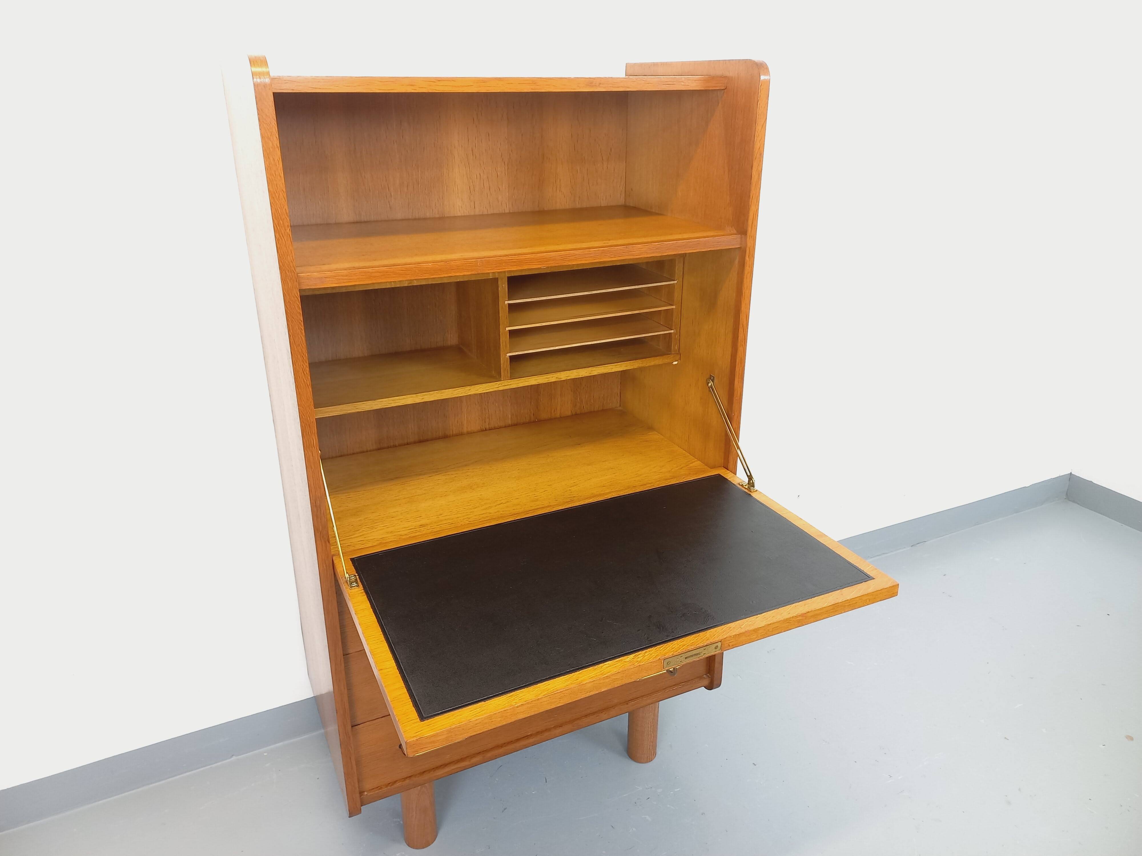 Vintage oak secretary storage furniture from the 1950s and 60s.
