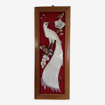 Mother-of-pearl and shell peacock bird frame