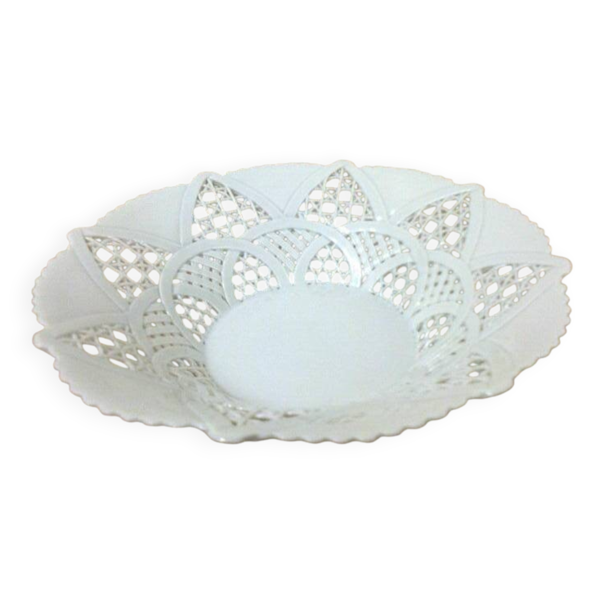 flared bowl white porcelain, lace-style openwork border
