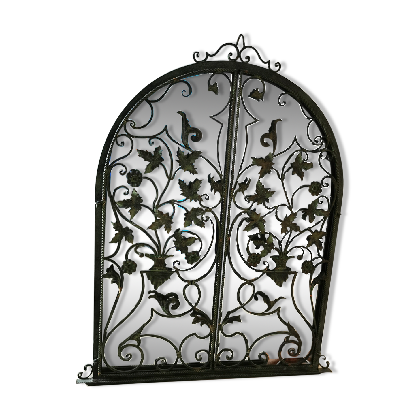 Console and mirror set - wrought iron and marble - 30s