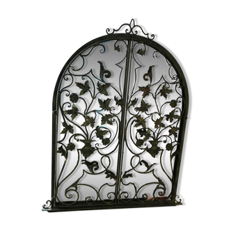 Console and mirror set - wrought iron and marble - 30s