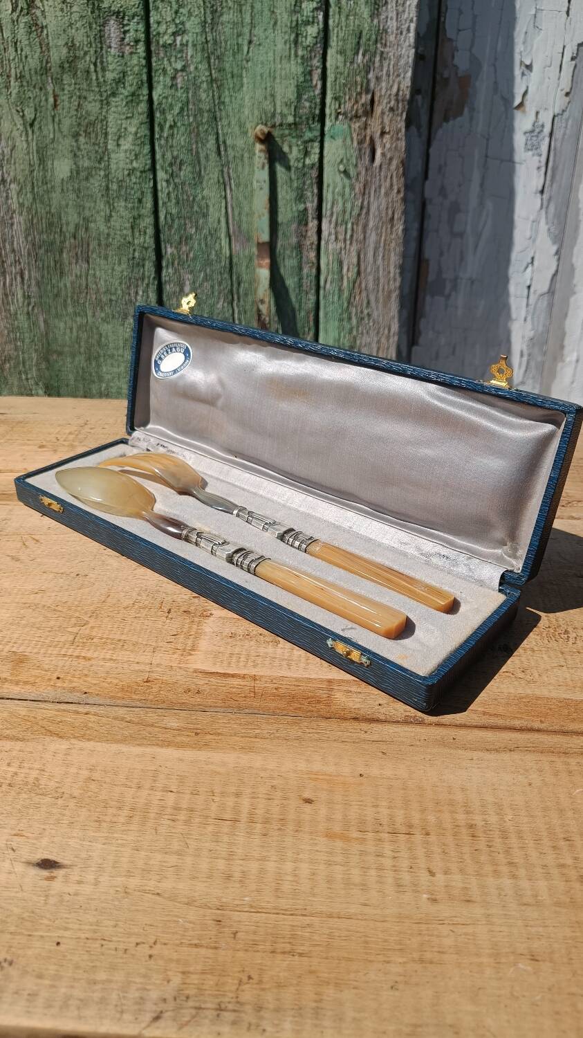 Antique horn salad servers