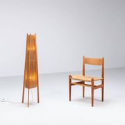 Temde tripod floor lamp in sisal and teak, Switzerland, 1960