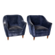 Paire de fauteuils design des années 50 en velours bleu design italien