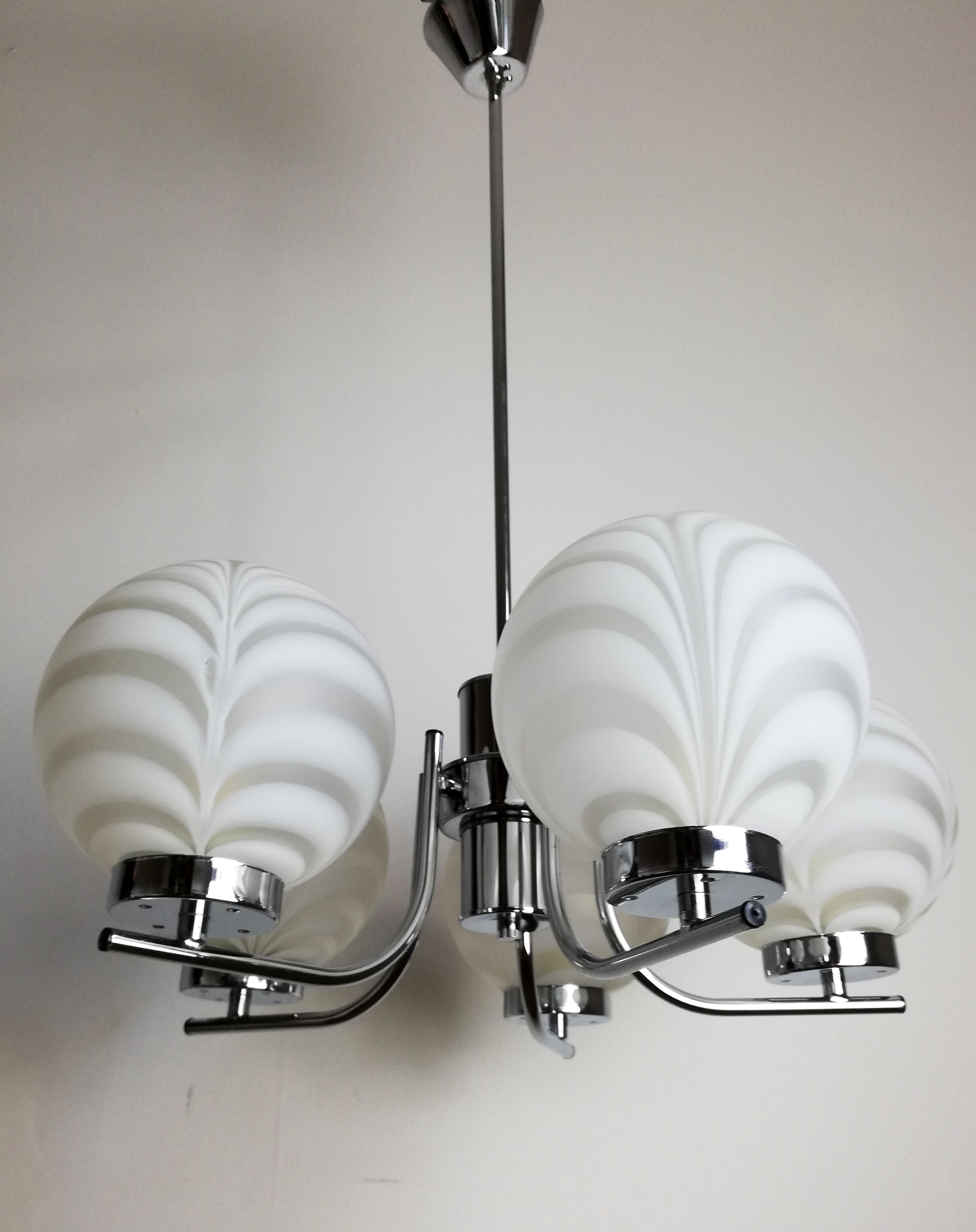 Chrome and opaline chandelier 70s