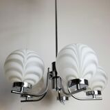 Chrome and opaline chandelier 70s