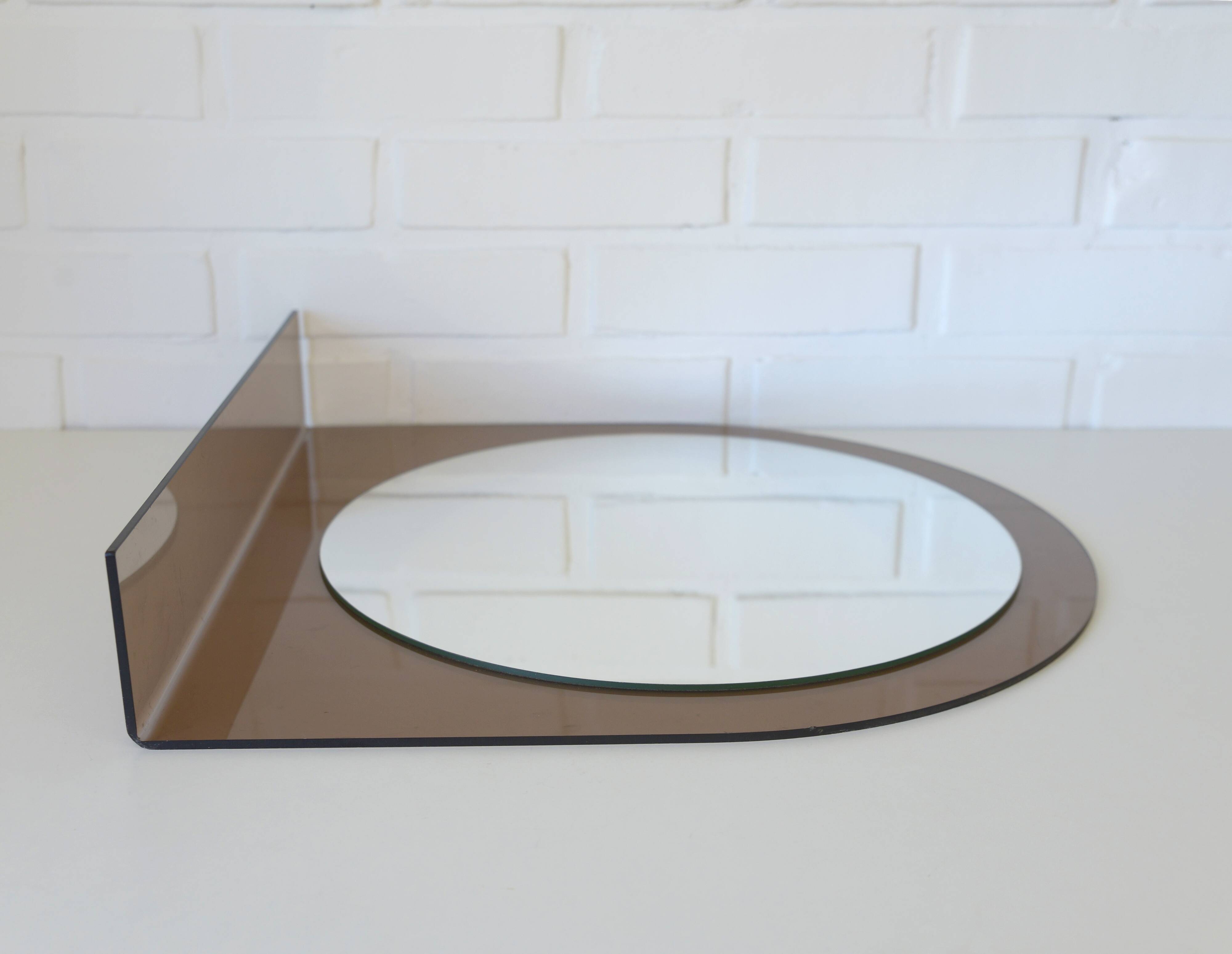 Miroir de courtoisie avec étagère, miroir mural vintage en plastique fumé de style Space Age