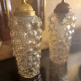 Set of 2 vintage wall lights, Danish teak, brass and bubble glass, Helena Tynell style, 1960s.