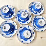 Set of 6 Sarreguemines Digoin earthenware coffee cups with art deco polka dots, 1930s