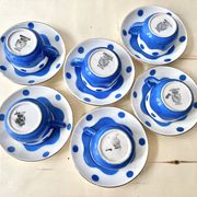 Set of 6 Sarreguemines Digoin earthenware coffee cups with art deco polka dots, 1930s
