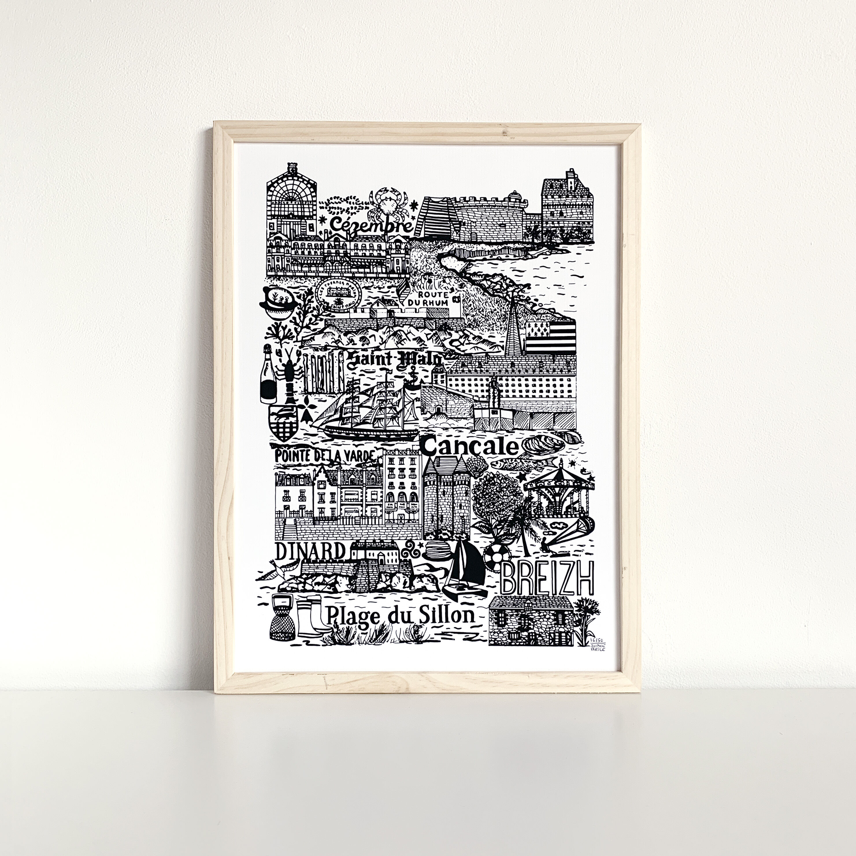 Saint-Malo Cancale black and white screenprint