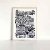 Saint-Malo Cancale black and white screenprint