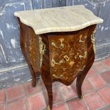 Louis XV commode with marquetry, gilded bronze and marble.