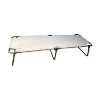 Lit de camp adulte métal kaki et toile de jute