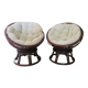 Vintage set of 2 swivel chairs in bamboo and rattan - Papasan shape