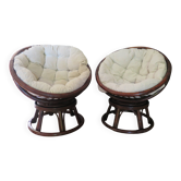 Vintage set of 2 swivel chairs in bamboo and rattan - Papasan shape