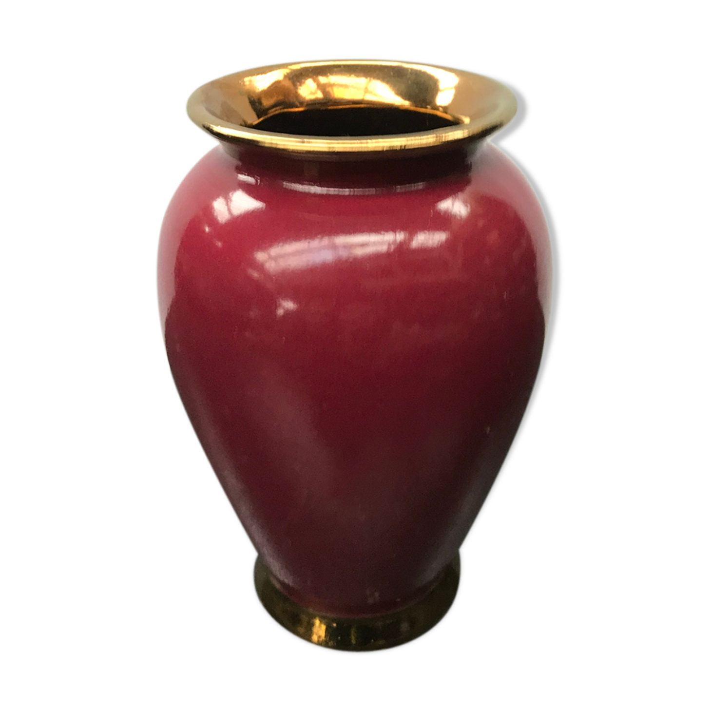 Former red ceramic vase - md Grrmany vintage golden liseret
