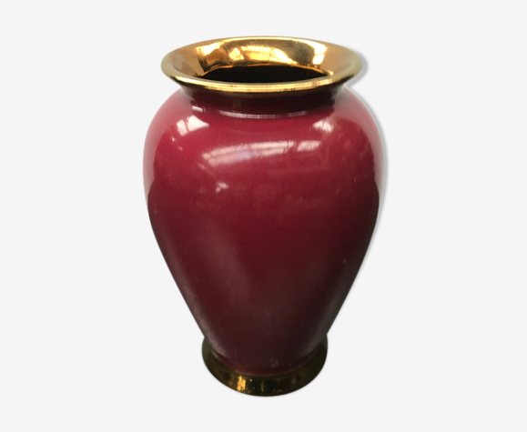 Vase céramique rouge avec liseret doré md Grrmany vintage | Selency