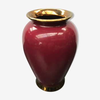 Former red ceramic vase - md Grrmany vintage golden liseret
