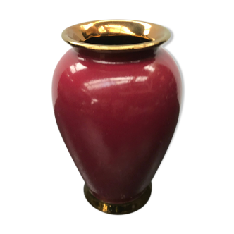 Former red ceramic vase - md Grrmany vintage golden liseret